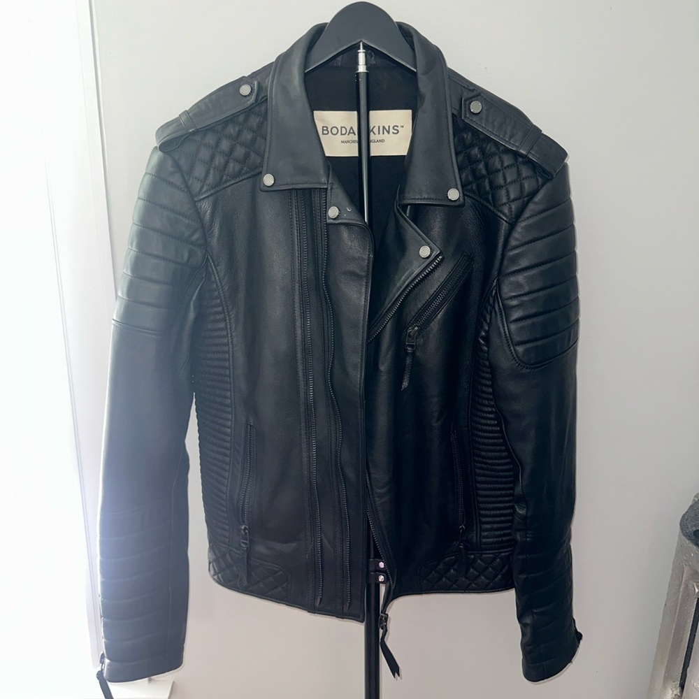 Boda Skins Men's Black Quilted Leather Biker Jacket